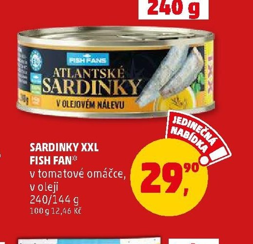 SARDINKY XXL FISH FAN v tomatové omáčce, v oleji 240/144 g