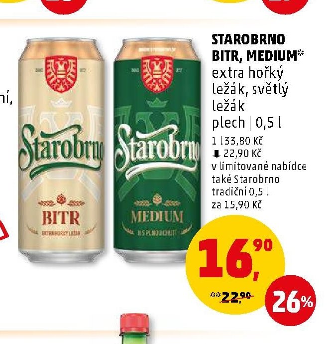 Starobrno Bitr, Medium* extra hořký ležák, světlý ležák plech