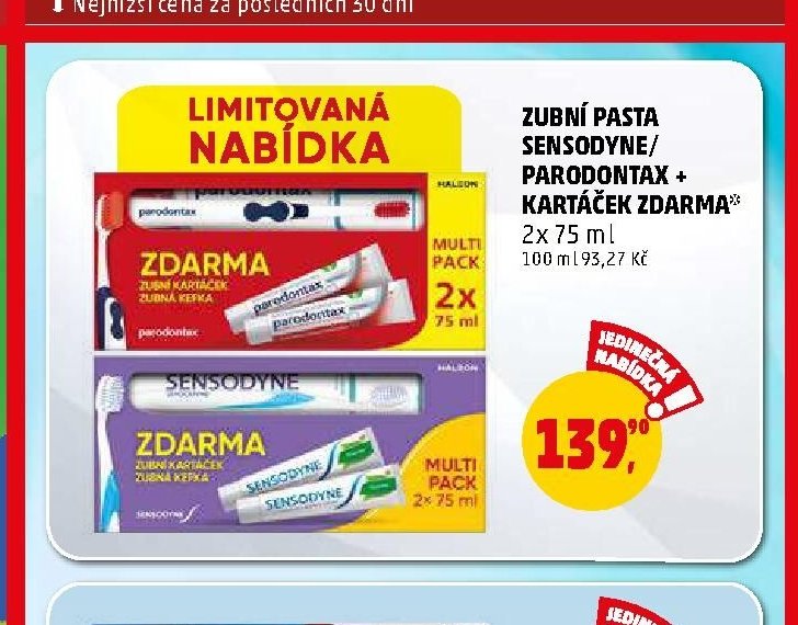 ZUBNÍ PASTA SENSODYNE/PARODONTAX + KARTÁČEK ZDARMA