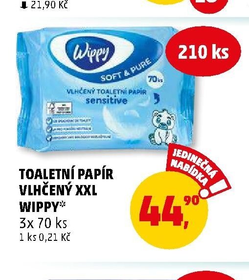 Toaletní papír vlhčený XXL Wippy 3x 70 ks