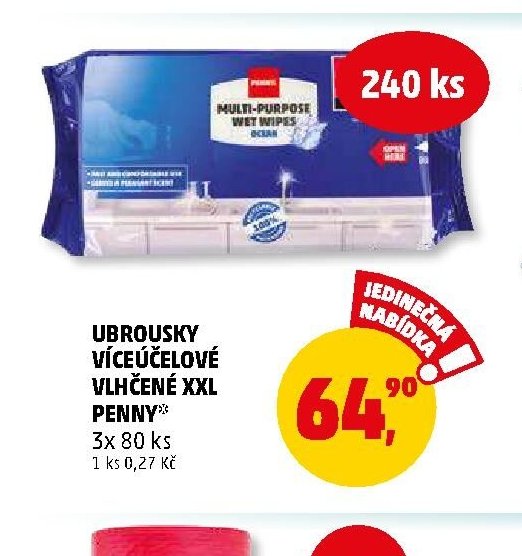 Ubrousky víceúčelové vlhčené XXL Penny 3x 80 ks