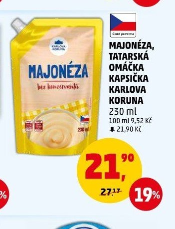 MAJONÉZA, TATARSKÁ OMÁČKA KAPSIČKA KARLOVA KORUNA