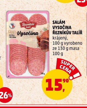 SALÁM VYSOČINA ŘEZNÍKŮV TALÍŘ 100 g