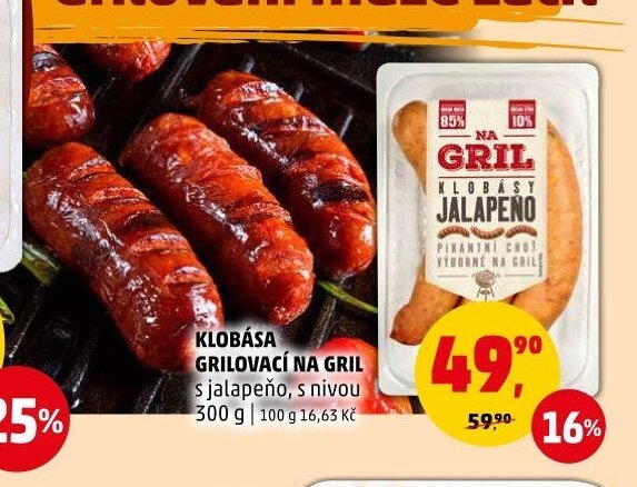 KLOBÁSA GRILOVACÍ NA GRIL s jalapeňo, s nivou