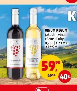 VINUM REGUM jakostní vína, různé druhy