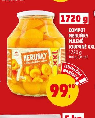 KOMPOT MERUŇKY PŮLENÉ LOUPANÉ XXL 1720 g