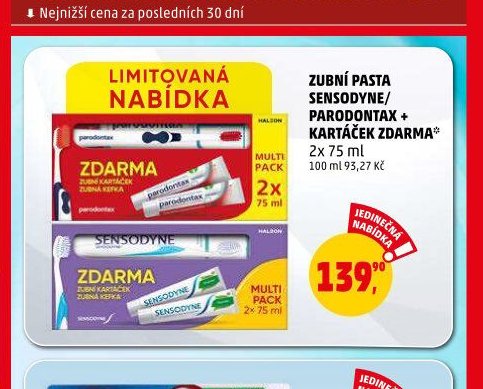 Zubní pasta Sensodyne/Parodontax + kartáček