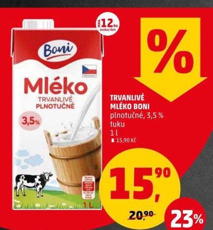 TRVANLIVÉ MLÉKO BONI plnotučné, 3,5 % 1 l