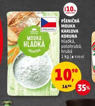 PŠENIČNÁ MOUKA KARLOVA KORUNA hladká, polohrubá, hrubá 1 kg