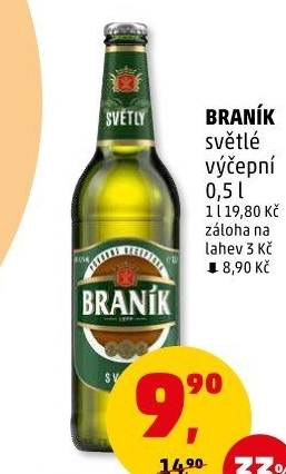 Pivo světlé výčepní 10° Braník