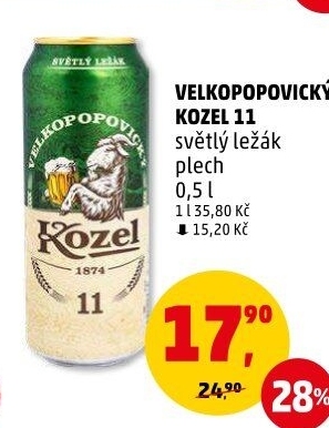 Pivo světlý ležák 11° Medium Velkopopovický Kozel