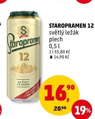 Pivo světlý ležák 12° Staropramen