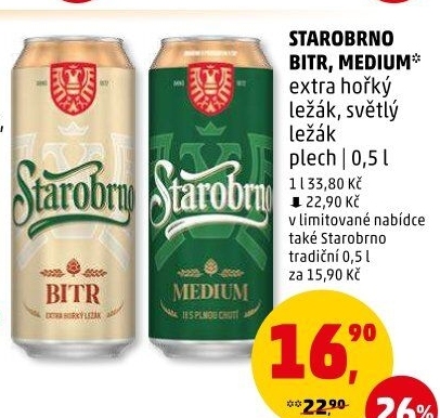 Pivo světlý ležák Bitr Starobrno