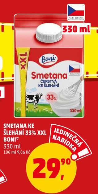 Smetana ke šlehání Boni 33%