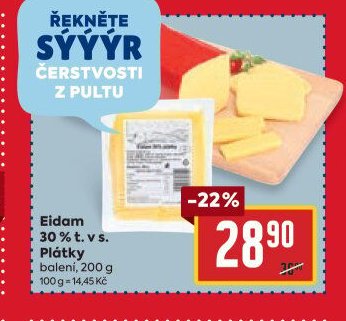 Eidam 30 % t. v s. Plátky 200 g
