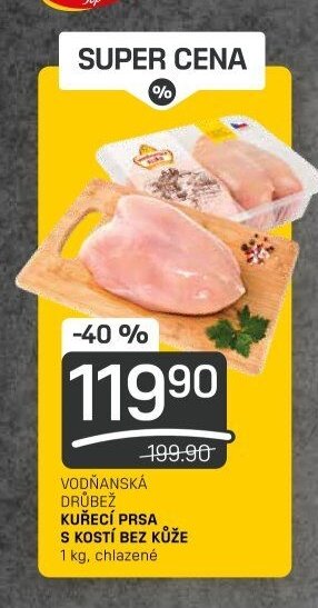 Vodňanská drůbež kuřecí prsa s kostí bez kůže