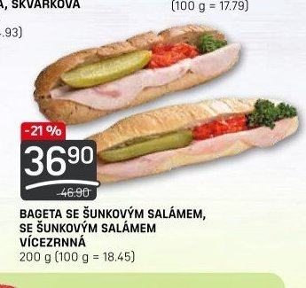 Bageta se šunkovým salámem, se šunkovým salámem vícezrnná