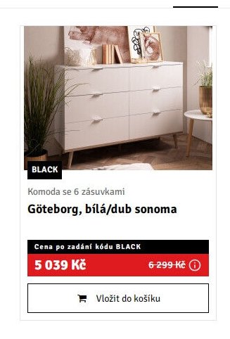 Komoda se 6 zásuvkami Göteborg, bílá/dub sonoma - ASKO akcniletaky.com
