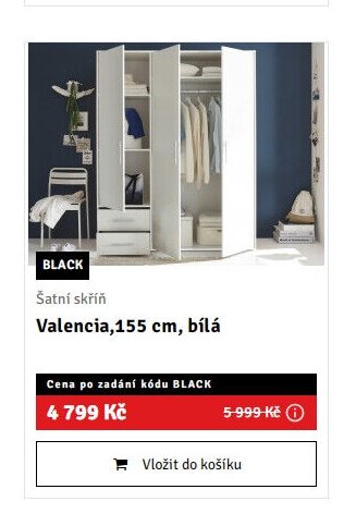 Šatní skříň Valencia, 155 cm, bílá - ASKO akcniletaky.com