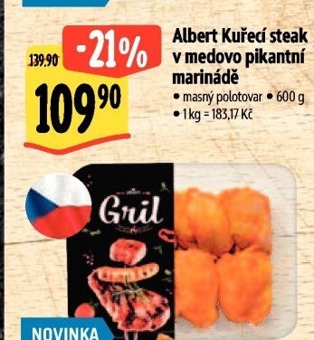 Kuřecí steak v medovo - pikantní marinádě Albert Gril