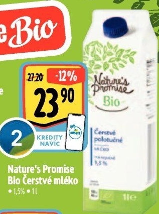 Mléko čerstvé bio Nature'