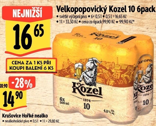 Pivo světlé výčepní 10°Velkopopovický Kozel