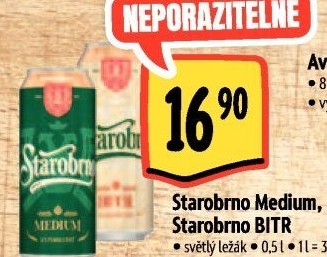 Pivo světlý ležák 11° Medium Starobrno