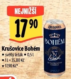 Pivo světlý ležák Bohém Krušovice