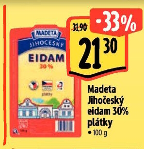 Sýr Eidam Jihočeský 30% Madeta