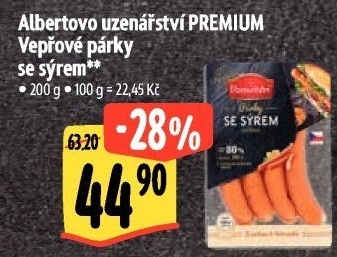 Vepřové párky se sýrem Premium Albertovo uzenářství