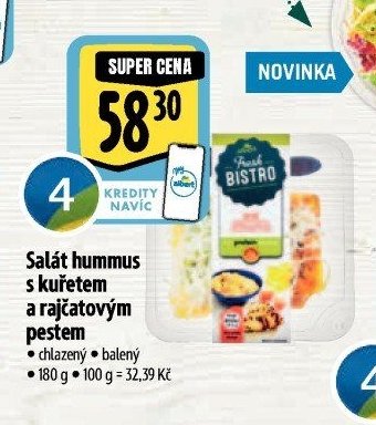 Salát hummus s kuřetem a rajčatovým pestem