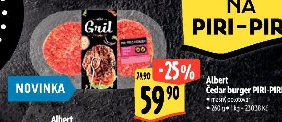 Hovězí burger Piri-Piri s čedarem Albert Gril