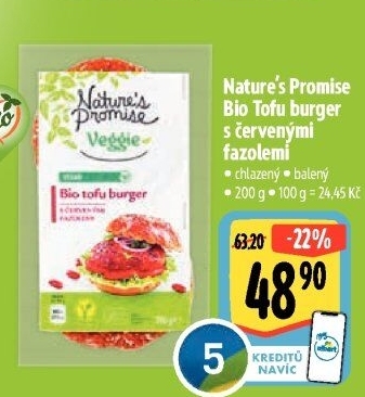 Tofu burger bio s červenými fazolemi Nature'