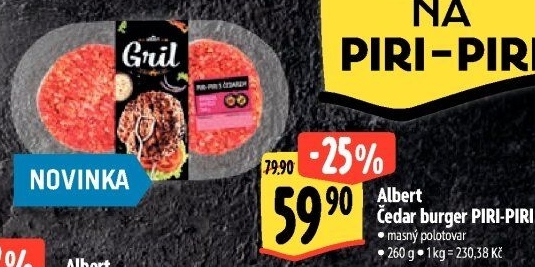 Hovězí burger Piri-Piri s čedarem Albert Gril