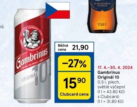 Pivo světlé výčepní Originál 10° Gambrinus