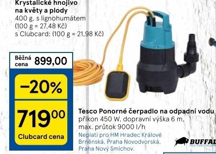 Ponorné čerpadlo na odpadní vodu Tesco