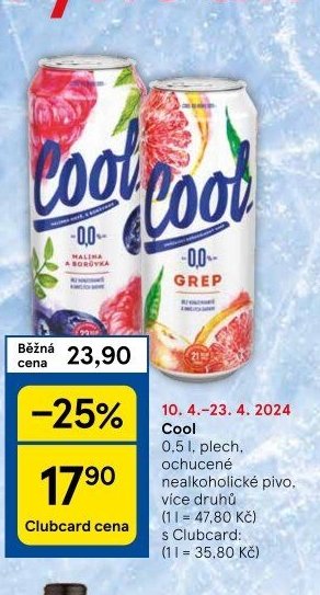 Cool, 0.5 l, plech, ochucené nealkoholické pivo, více druhů