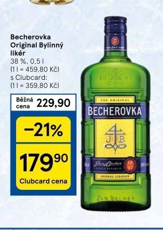 Becherovka Original Bylinný likér, 38 %, 0.5 l