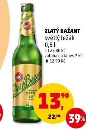 Pivo světlý ležák 12° Zlatý Bažant
