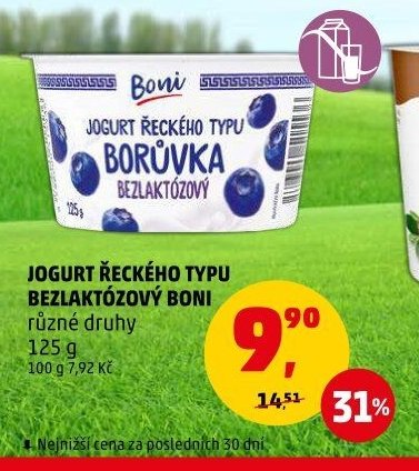 JOGURT ŘECKÉHO TYPU BEZLAKTÓZOVÝ BONI různé druhy 125 g