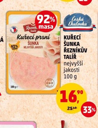 KUŘECÍ ŠUNKA ŘEZNÍKŮV TALÍŘ nejvyšší jakosti 100 g