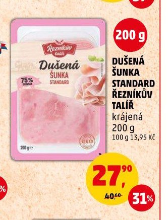 DUŠENÁ ŠUNKA STANDARD ŘEZNÍKŮV TALÍŘ krájená 200 g