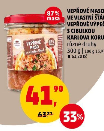 Maso vepřové ve vlastní šťávě ve sklenici Karlova Koruna