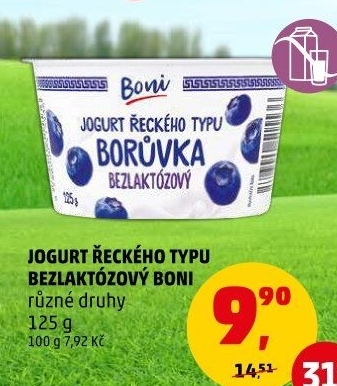 Ochucený jogurt řeckého typu bez laktózy Boni