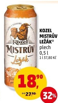 Pivo Mistrův světlý ležák Velkopopovický Kozel