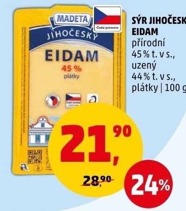 Sýr Eidam Jihočeský 45% Madeta