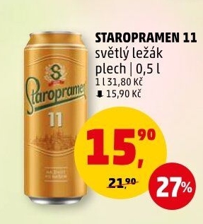Pivo světlý ležák 11° Staropramen