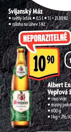 Pivo světlý ležák 11° Svijanský Máz Svijany