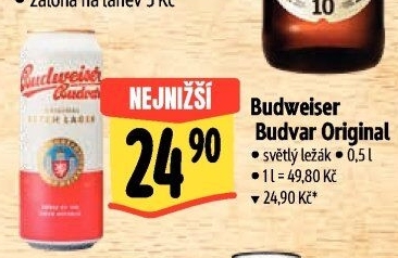 Pivo světlý ležák Original Budweiser Budvar