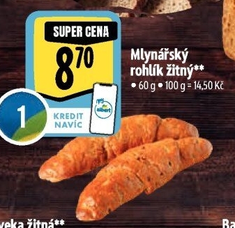 Rohlík Mlynářský žitný Albert